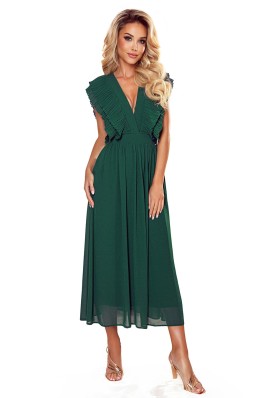 367-1 YANA Puošni tamsiai žalia ilga suknelė