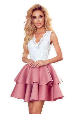 368-1 Įspūdinga balta/rožinė trumpa proginė suknelė