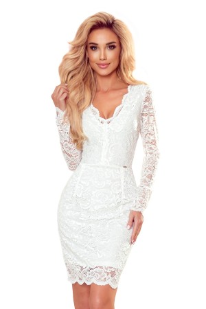 170-11 Balta nėriniuota suknelė ilgomis rankovėmis