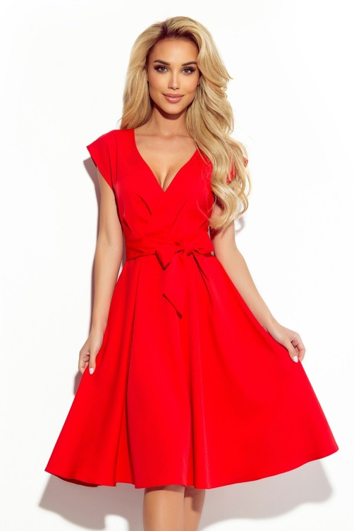 348-4 SCARLETT - Puošni raudona suknelė su dirželiu