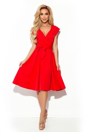 348-4 SCARLETT - Puošni raudona suknelė su dirželiu
