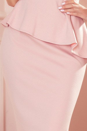 192-13 Elegantiška midi suknelė - pudros spalvos
