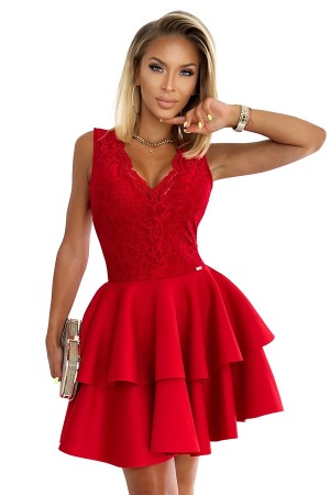 368-3 ZLATA suknelė su nėriniuota iškirpte ir porolonu - Raudona