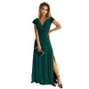 411-1 CRYSTAL long shimmering dress with a neckline - green