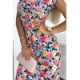 431-1 Fitted dress with a neckline - flowers on a blue background