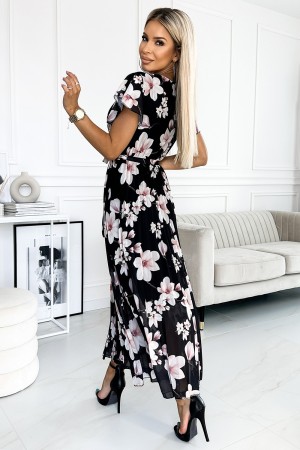 434-1 LISA Prabangi ilga gėlėta plisuota suknelė