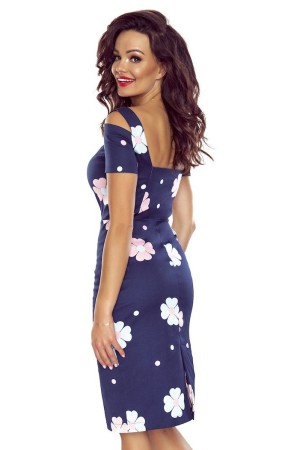 440-3 Elegantiška tamsiai mėlyna gėlėta suknelė