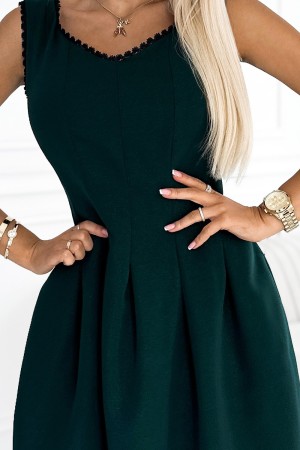 446-1 Flared dress with lace in the neckline - green