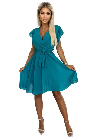 424-1 Prabangi šifoninė jūros spalvos suknelė su dirželiu