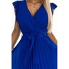 374-4 POLINA Plisuota suknelė su iškirpte ir raukšlėmis - karališkos mėlynos spalvos