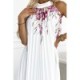 456-2 ESTER Plisuota atlasinė maxi suknelė - balta su rožinėmis gėlėmis