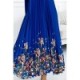 456-1 ESTER Plisuota atlasinė maxi suknelė - mėlyna su gėlėmis
