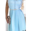 454-4 GRETA suknelė su nėriniais ir auksiniu dirželiu - šviesiai mėlyna
