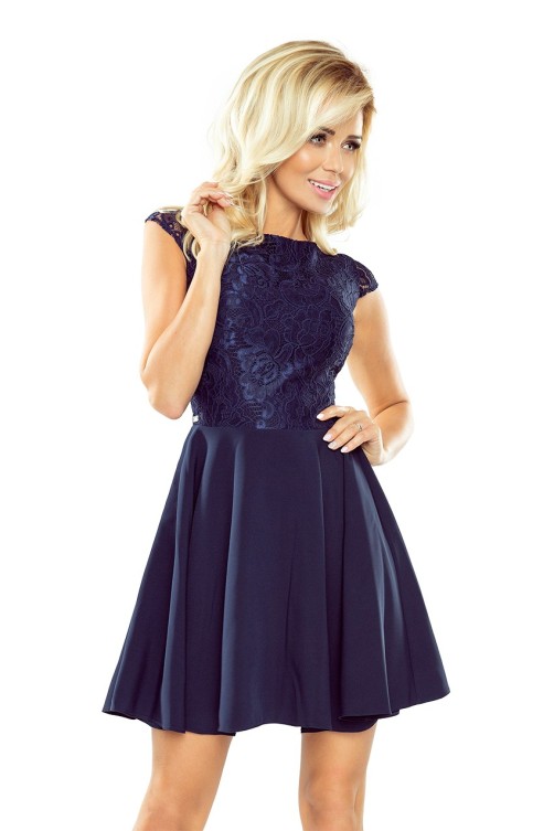 157-1 Puošni nėriniuota tamsiai mėlyna suknelė Numoco