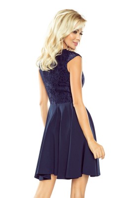 157-1 Puošni nėriniuota tamsiai mėlyna suknelė Numoco