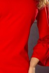 190-3 MARGARET Raudona suknelė su iškirtinio stiliaus nėriniuotomis rankovėmis
