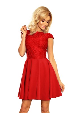 157-8 Raudona suknelė MARTA su nėriniais