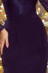 216-1 EMMA Elegantiška suknelė su nėriniais - Tamsiai mėlyna