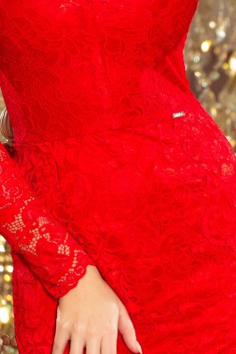 170-6 Nėriniuota suknelė su iškirpte - Raudona