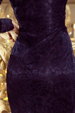 170-7 Nėriniuota suknelė su iškirpte - Tamsiai mėlyna