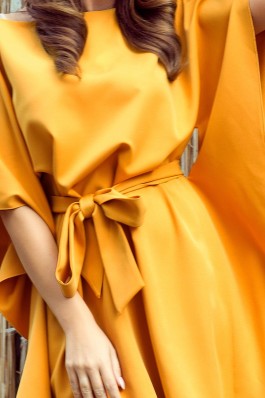 287-1 SOFIA Garstyčių spalvos plazdanti suknelė