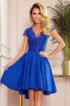 300-3 PATRICIA - Sodrios mėlynos spalvos proginė suknelė su nėriniais