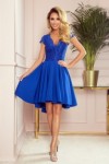300-3 PATRICIA - Sodrios mėlynos spalvos proginė suknelė su nėriniais