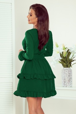 297-1 CAROLINE Žalia suknelė V formos iškirpte