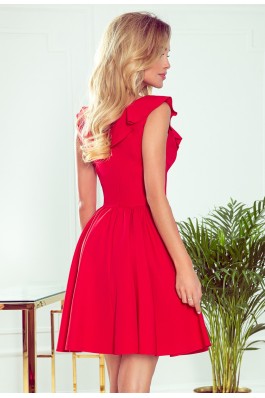 307-1 POLA Puošni raudona suknelė su klostėmis