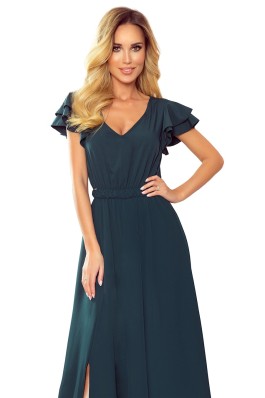 310-1 LIDIA Prabangi tamsiai žalia puošni suknelė