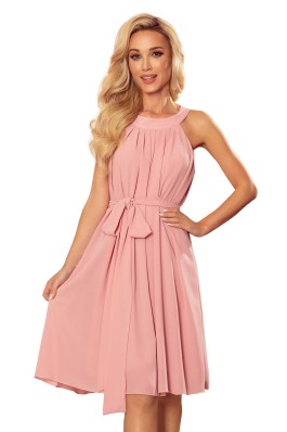 350-2 ALIZEE - Puošni surišama šifoninė rožinė suknelė