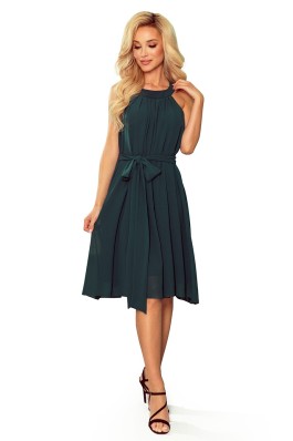350-4 ALIZEE - puošni surišama tamsiai žalia šifoninė suknelė