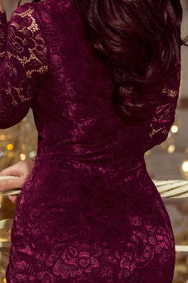 170-10 Elegantiška slyvų atspalvio gipiūrinė suknelė